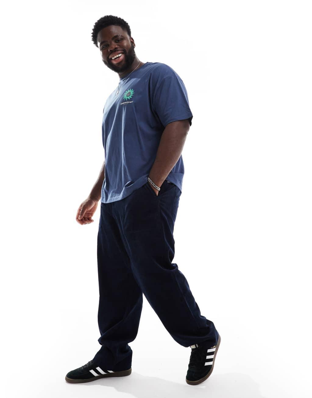 ASOS DESIGN baggy cord pants in navy Product Image
