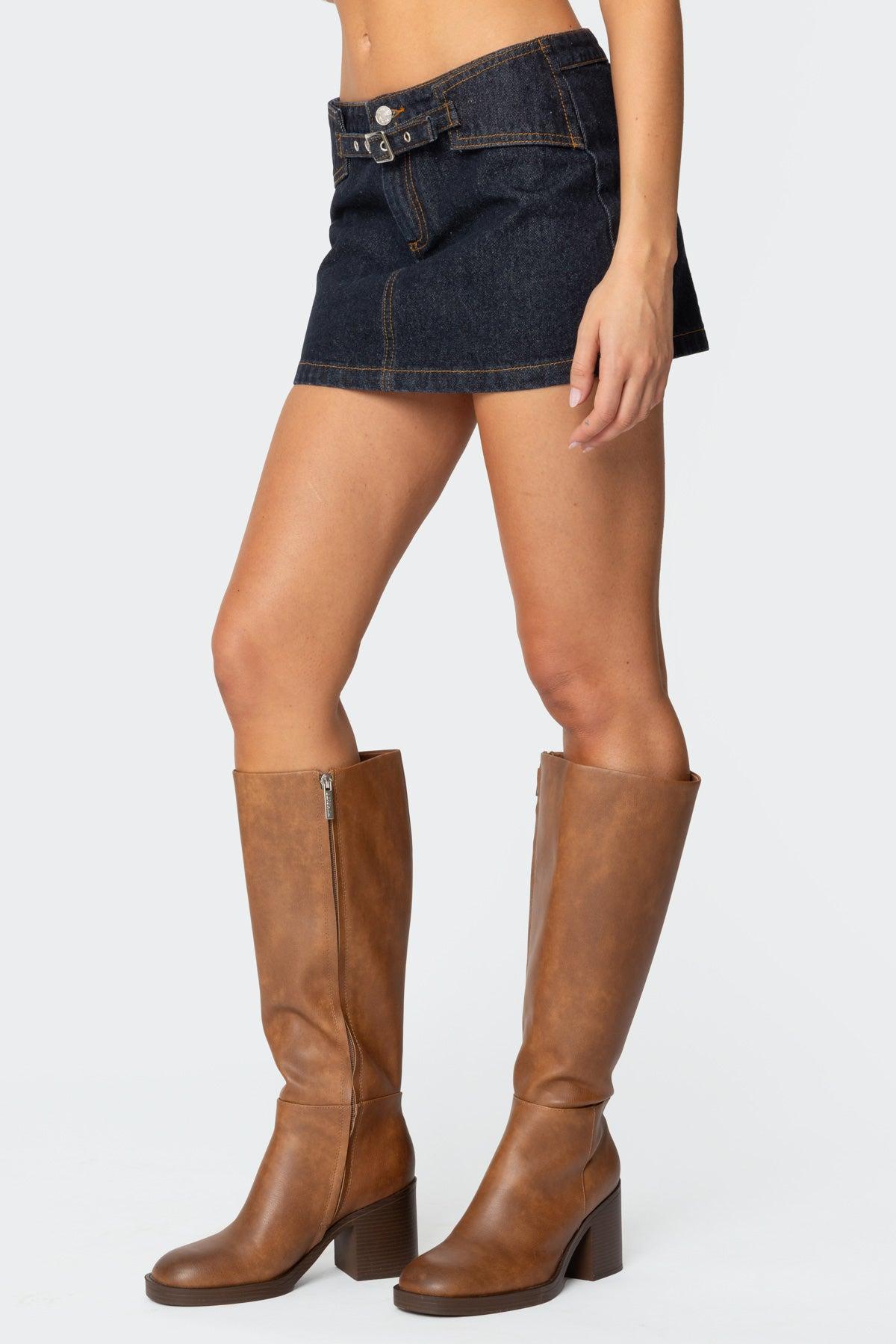 Keira Buckled Denim Mini Skirt Product Image