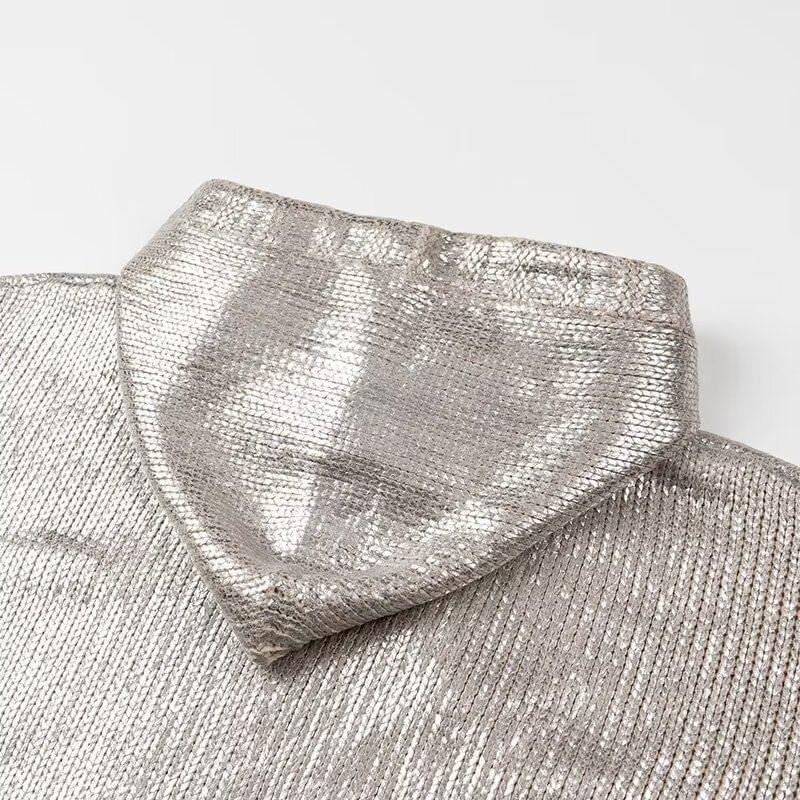 Metallic Drawstring Knit Hoodie Product Image