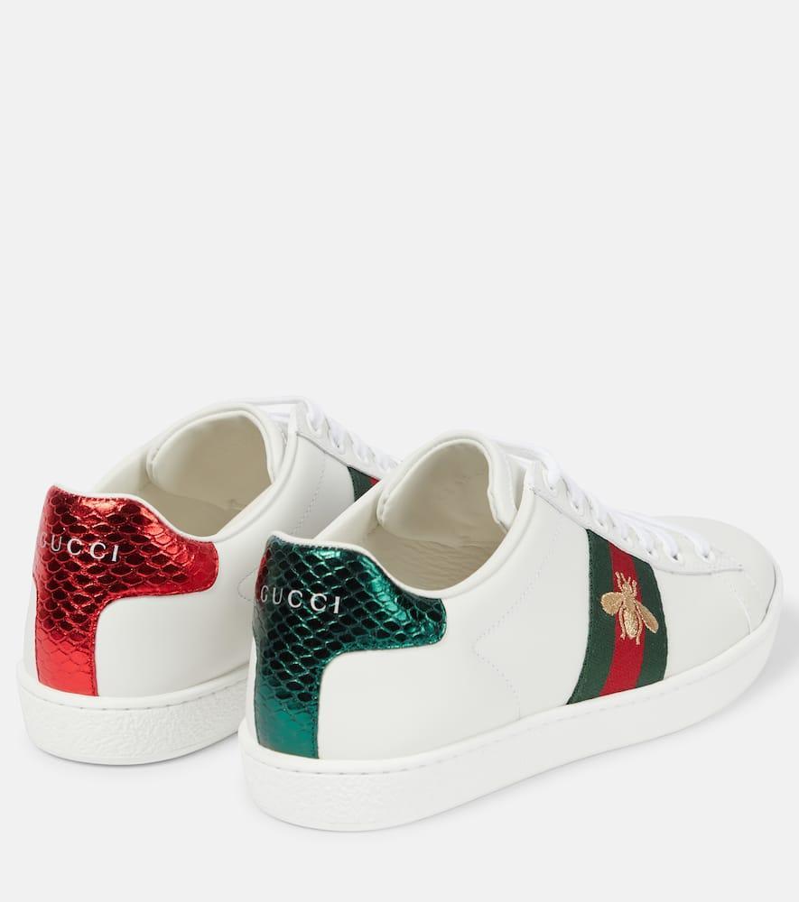 GUCCI Ace Watersnake-trimmed Embroidered Leather Sneakers In White Product Image