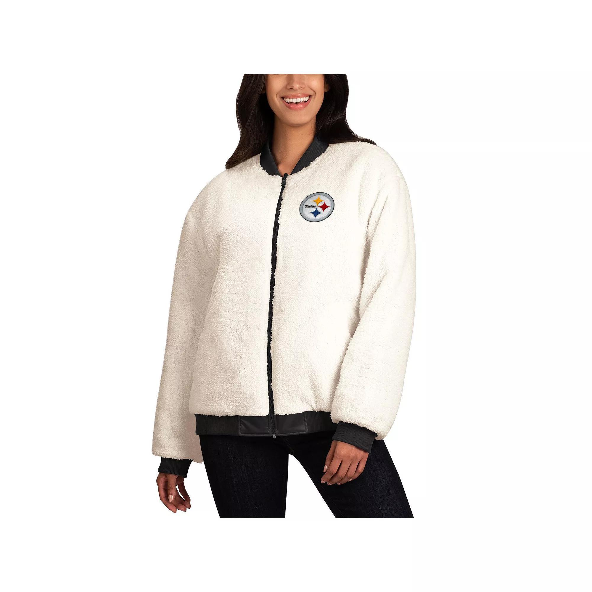 Women's G-III 4Her by Carl Banks Oatmeal/Black Pittsburgh Steelers Switchback Reversible Full-Zip Jacket, Size: Small, Team Product Image