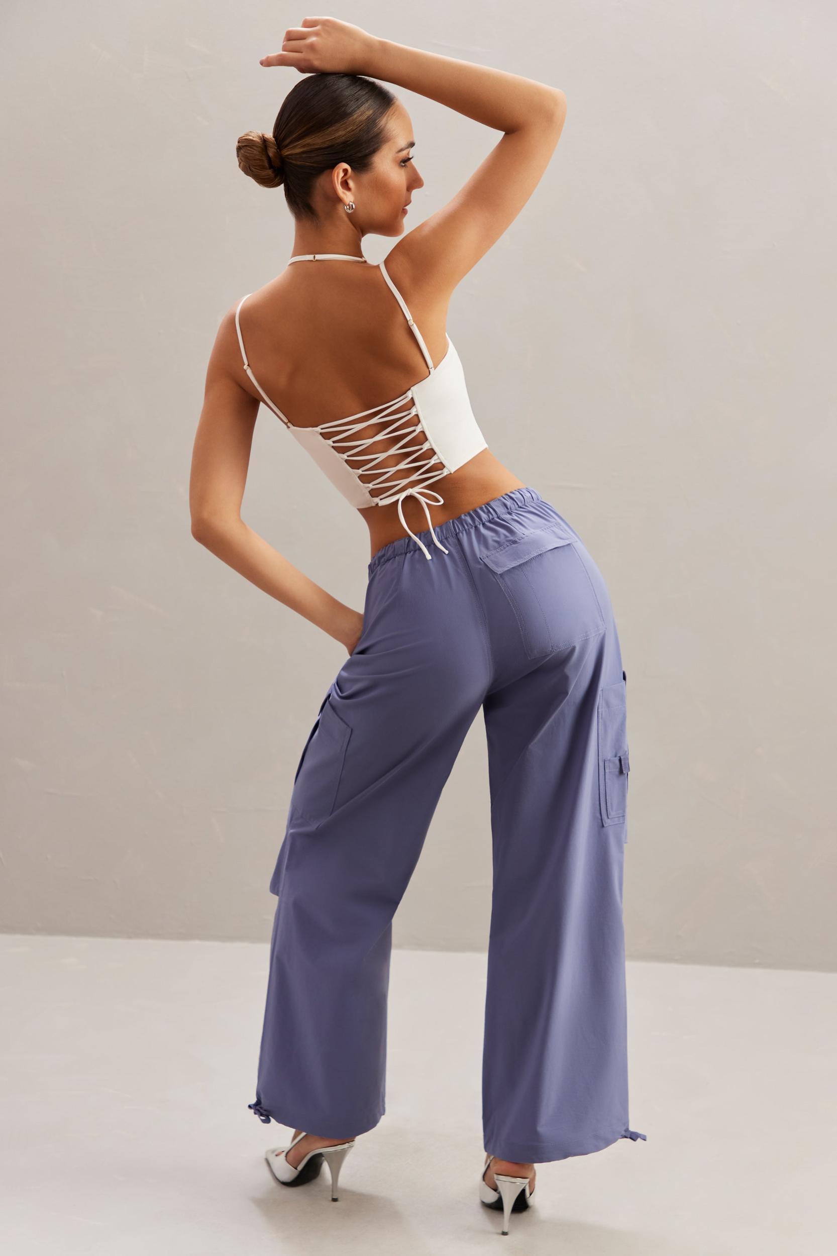 Wide Leg Cargo Trousers in Dusty Blue Product Image