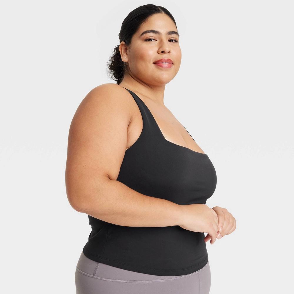 Women's Everyday Soft Square Neck Support Tank Top - All In Motion™ Black 3X: Moisture Wicking, Built-in Shelf Bra Product Image