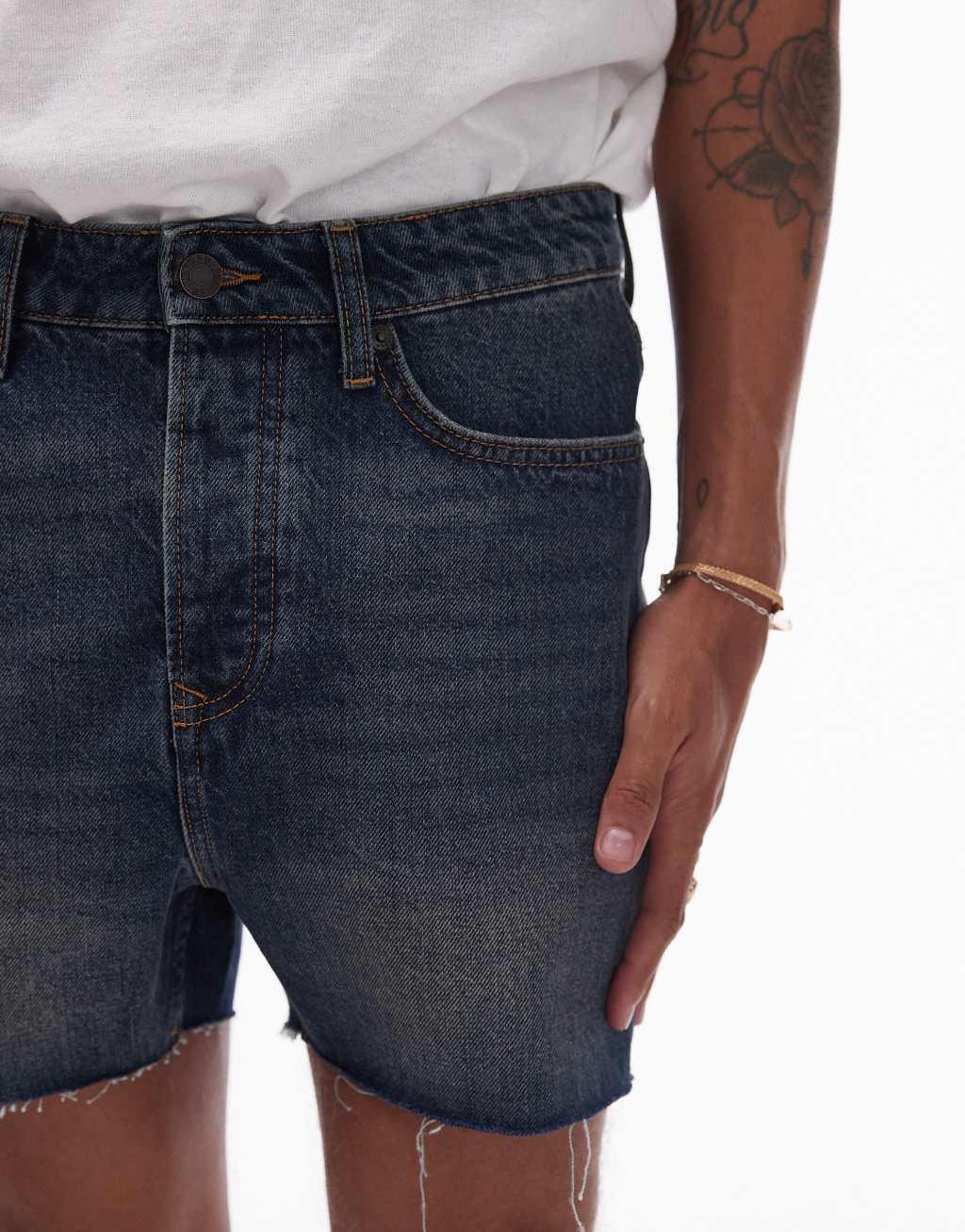 Topman micro denim shorts in dark wash Product Image
