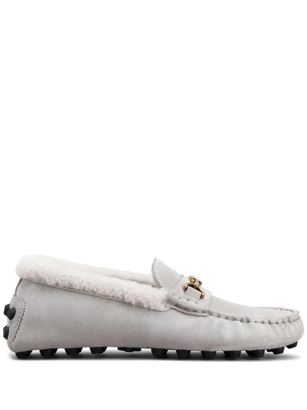TOD'S Logo-plaque Suede Loafers In Grey Product Image