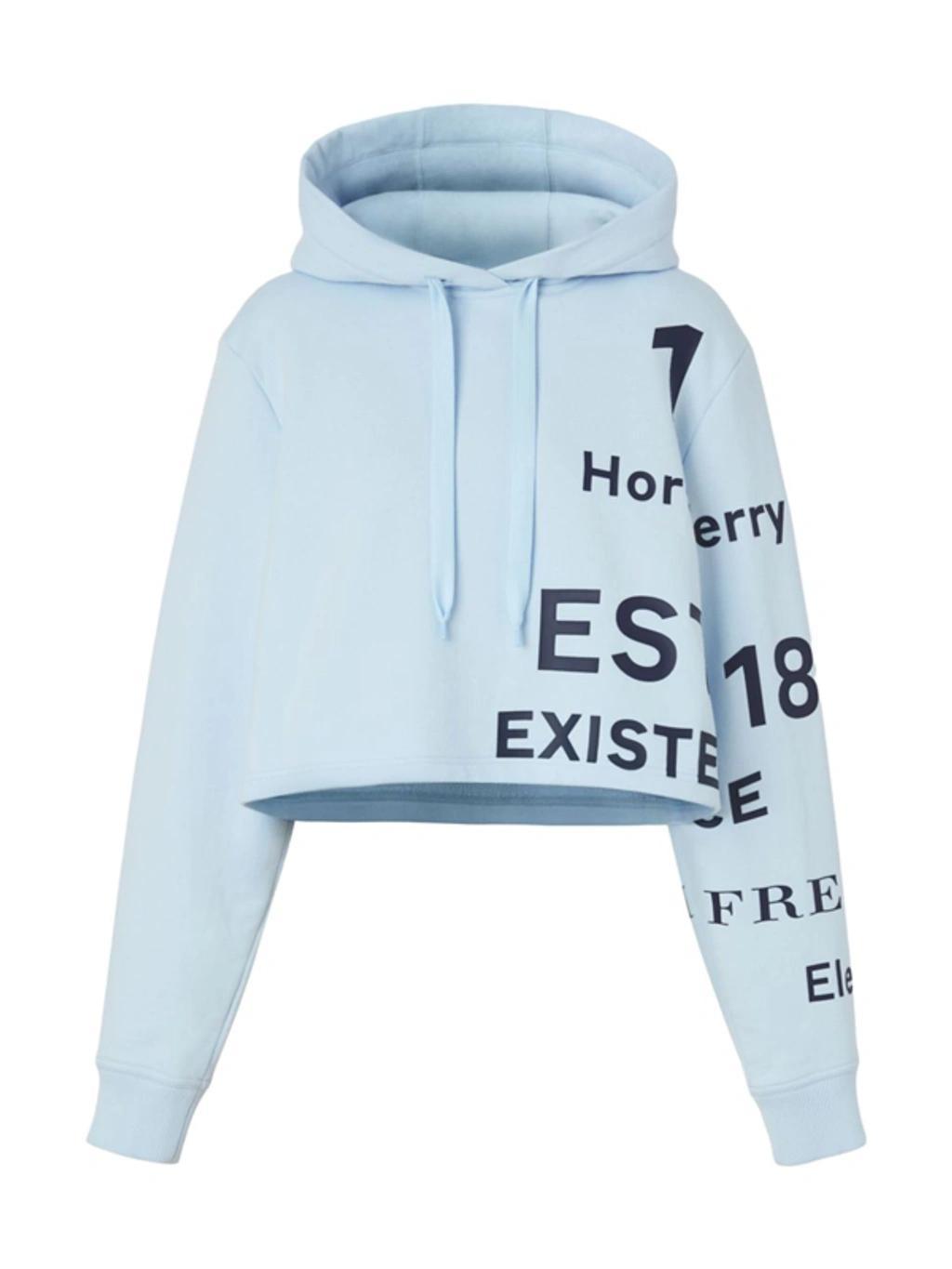 BURBERRY Jenny Horseferry Print Crop Cotton Hoodie In Pale Blue Product Image