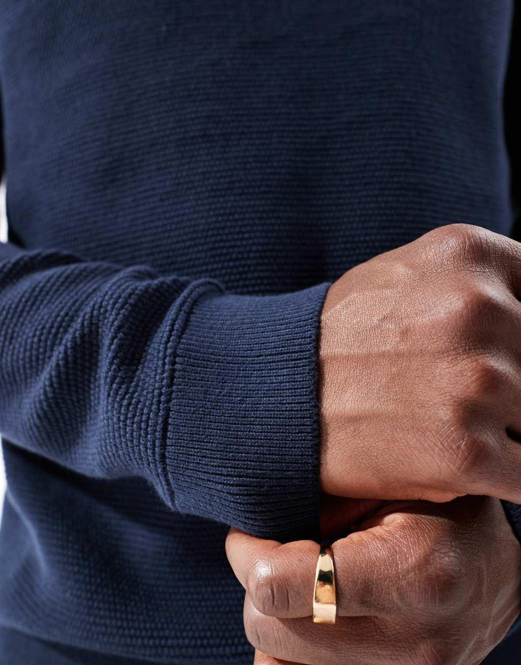 Selected Homme waffle knit sweater in navy Product Image