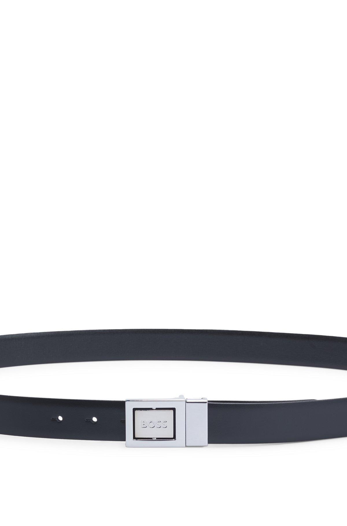 Reversible belt in plain and structured leather Product Image