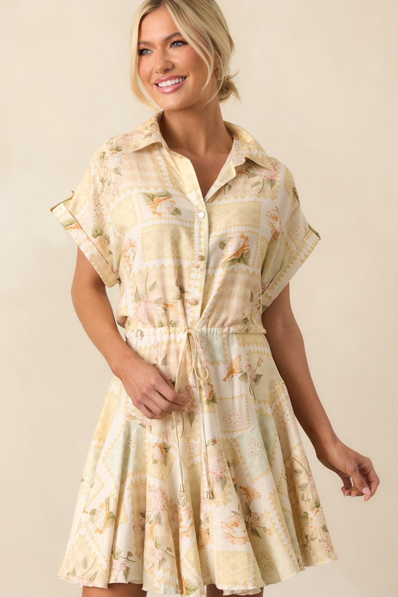 Made Me Smile Yellow Floral Patchwork Mini Dress Product Image