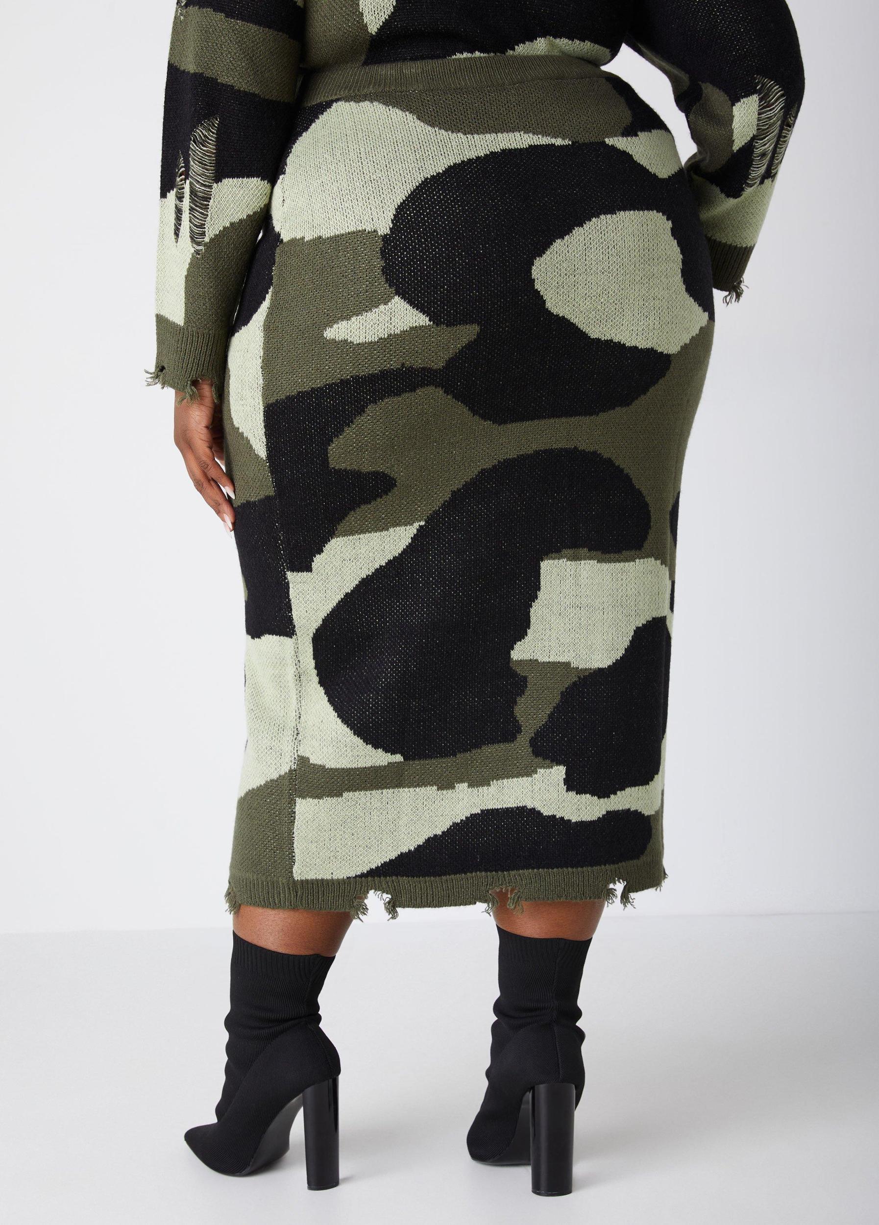 Plus Size Distressed Camo Midaxi Skirt Ashley Stewart Product Image
