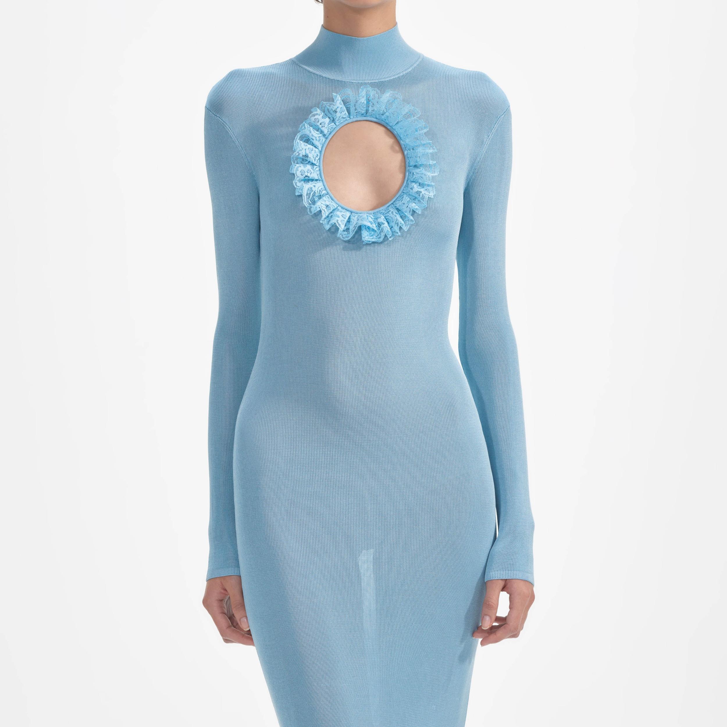 Blue Knit Cut Out Maxi Dress Product Image