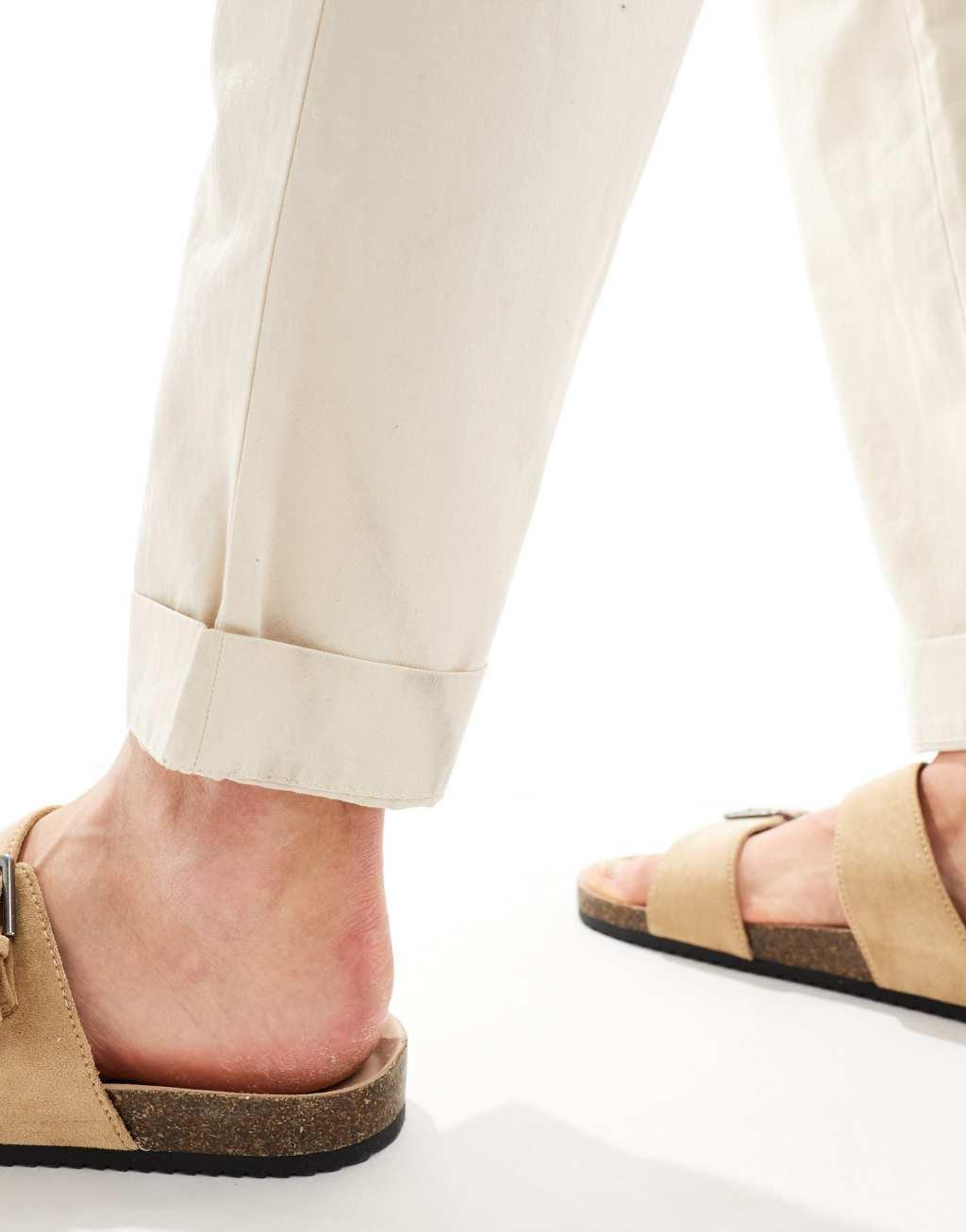 Selected Homme relaxed fit crop pants in cream Product Image