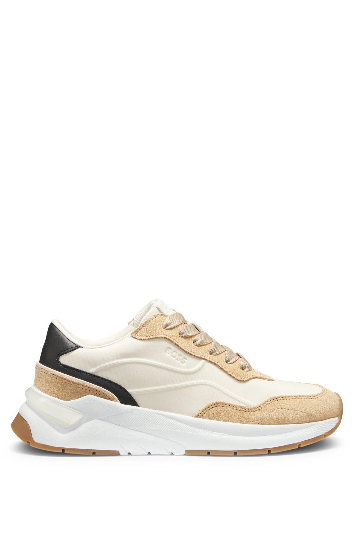 Mixed-material lace-up trainers with suede trims Product Image