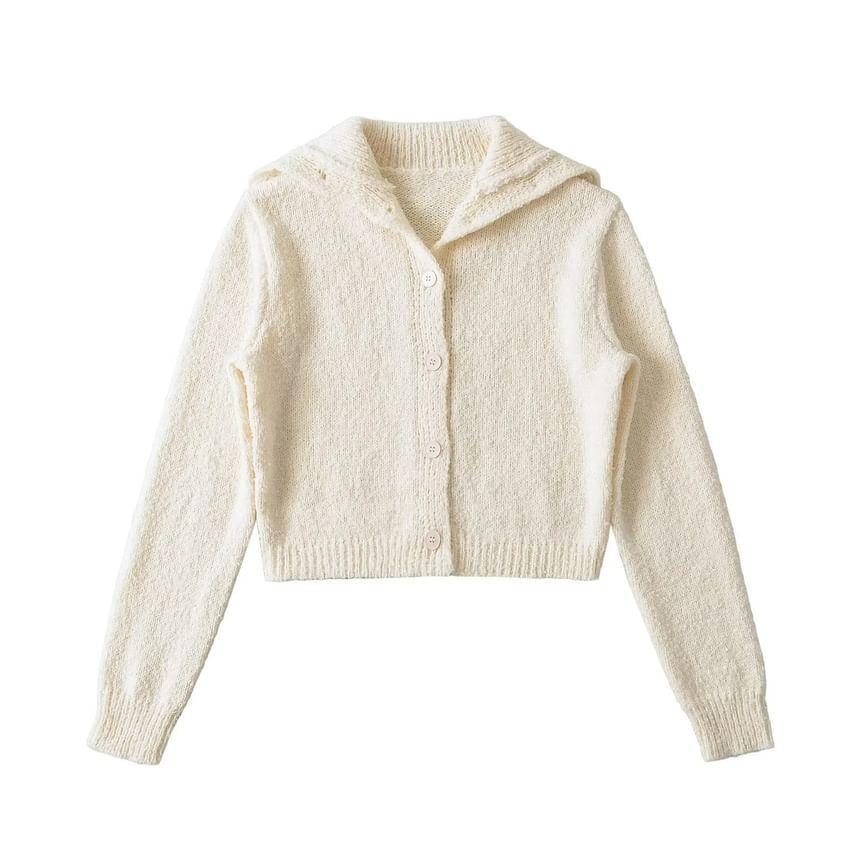 Hooded Plain Button Up Crop Cardigan Product Image