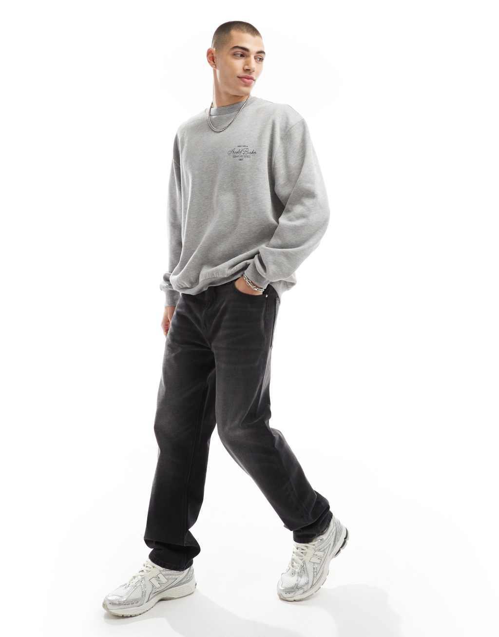 ASOS DESIGN oversized sweatshirt with embroidered chest print in gray heather Product Image