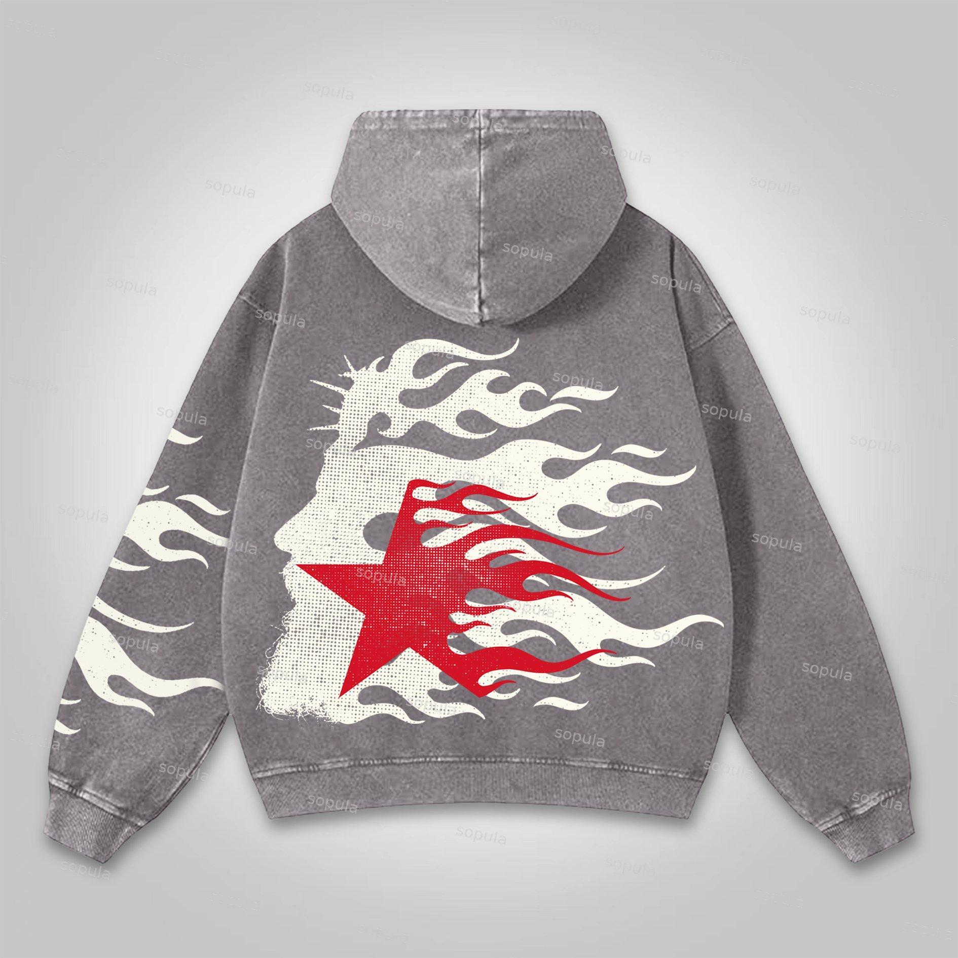 Sopula Vintage Flame Jesus Son of God Graphic Washed Hoodie Product Image