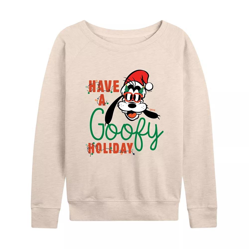 Disney's Goofy Women's Holiday French Terry Long Sleeve Tee, Size: Small, Beige Product Image