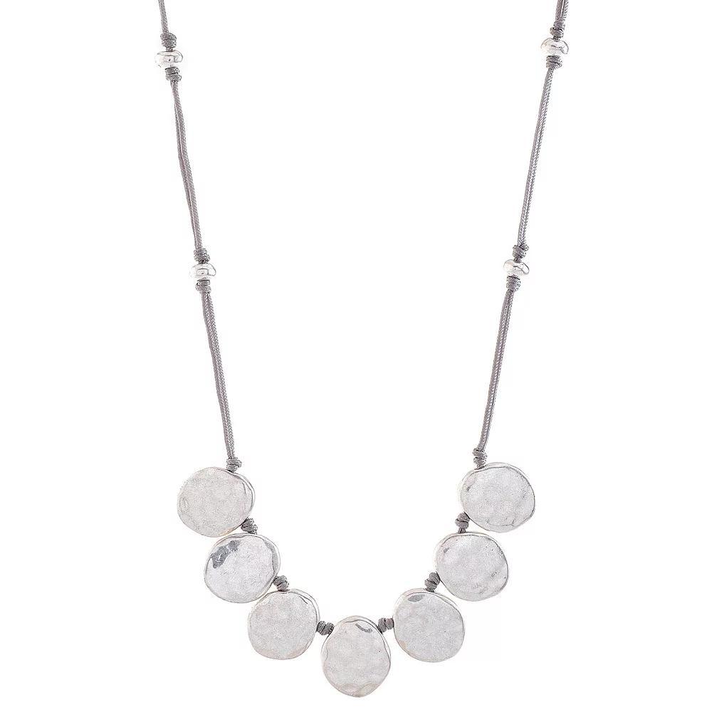 Bella Uno Worn Silver Metal Disc Corded Frontal Necklace, Women's, Size: 18+3", Silver Tone Product Image