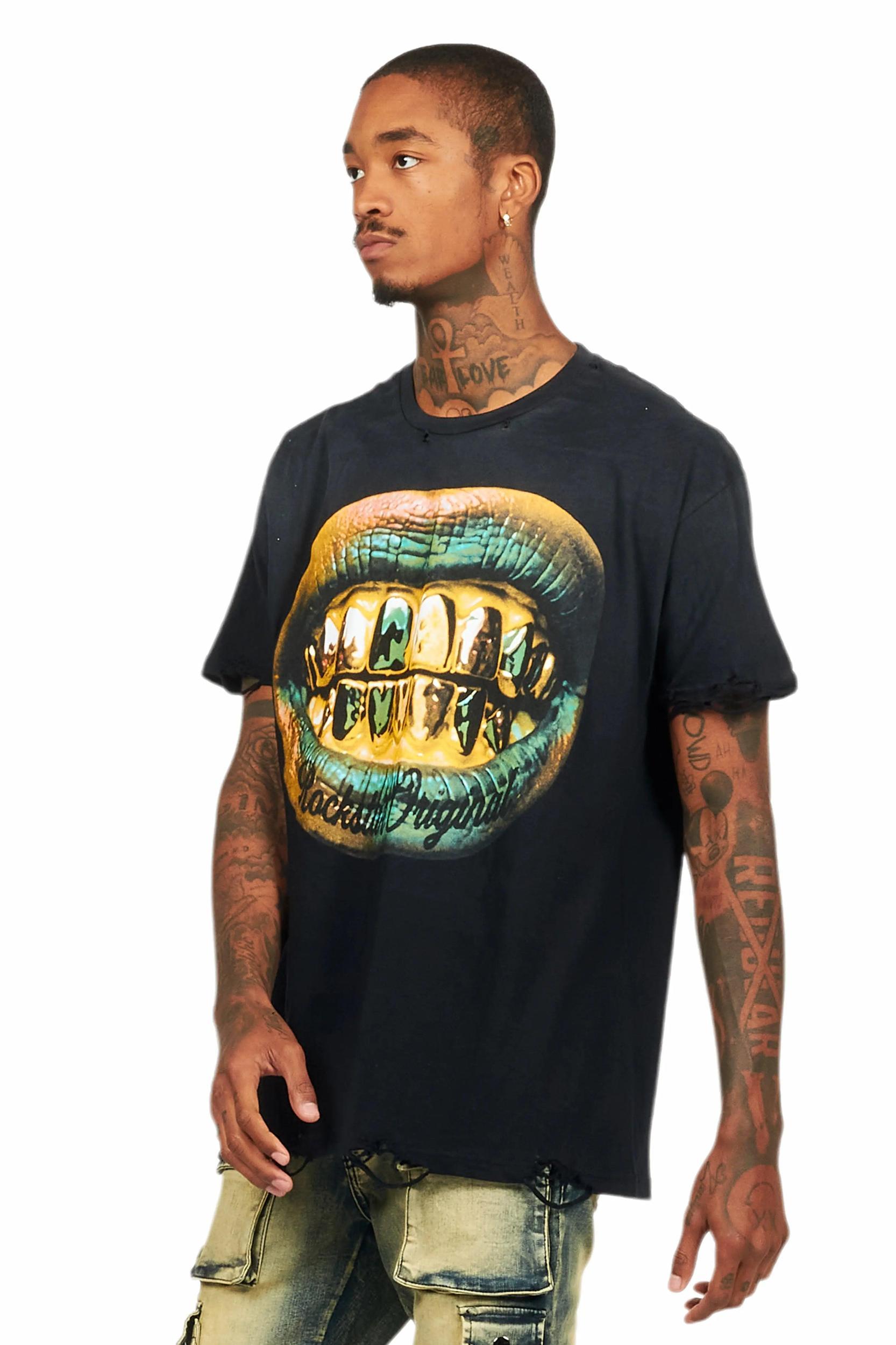 Gonen Black Oversized Graphic T-Shirt Male Product Image