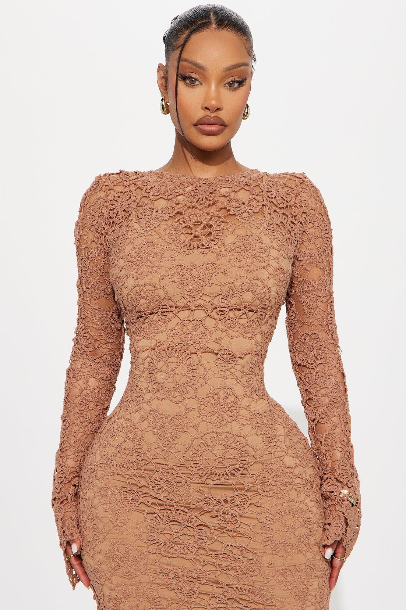 On The Shore Crochet Maxi Dress - Chocolate Product Image