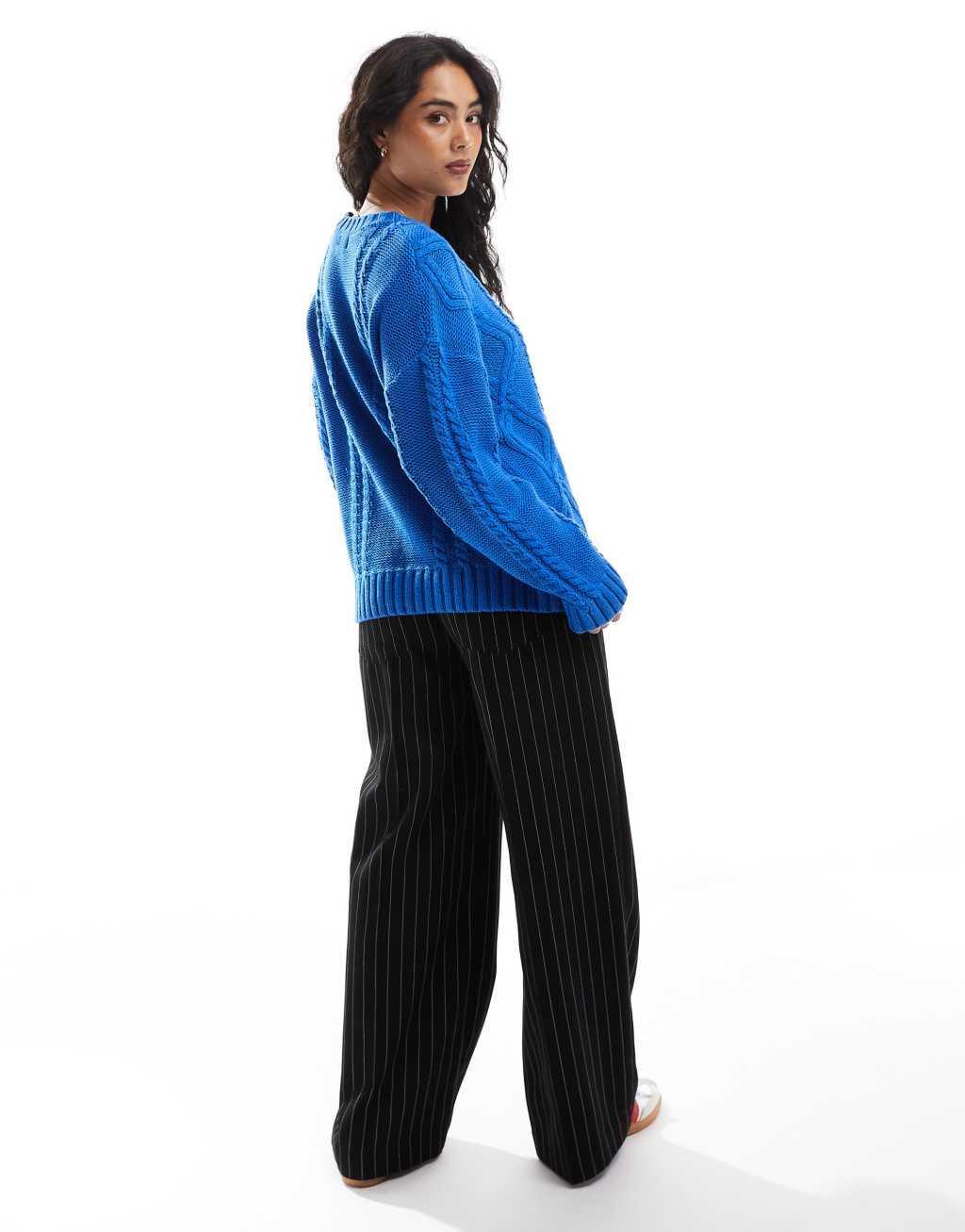 Cotton On oversized cable knit sweater in cobalt blue Product Image