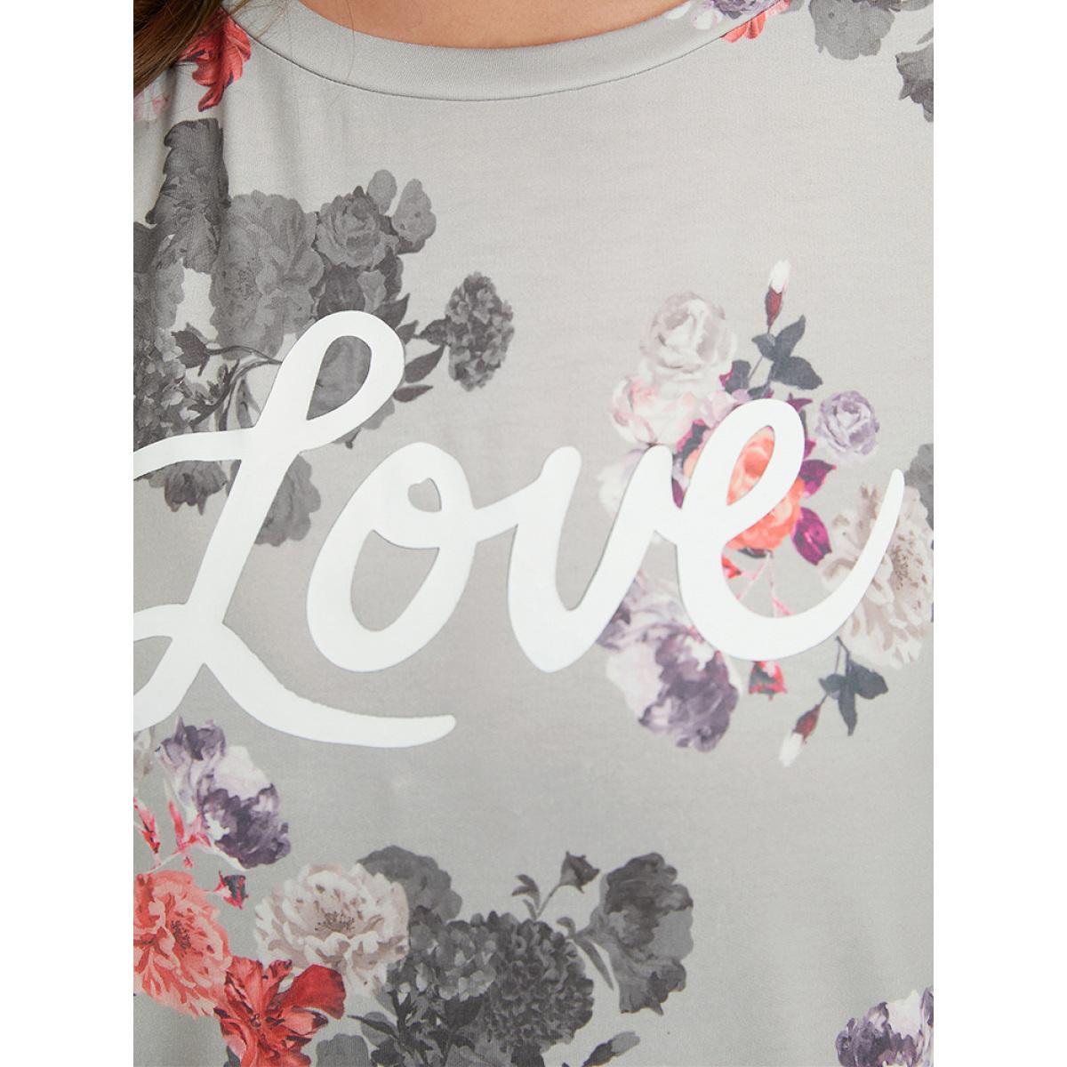 Plus Size Letter & Floral Print Crew Neck Sweatshirt Women Multicolor Elegant Printed Round Neck Dailywear Sweatshirts BloomChic 14-16/1X Product Image