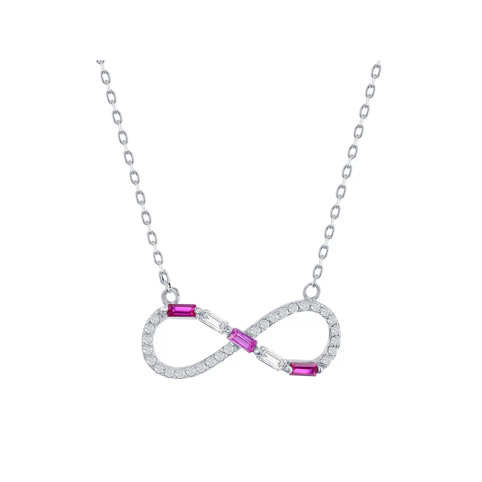 Sterling Silver Gemstone & Cubic Zirconia Infinity Pendant Necklace, Women's, Size: 16-18" ADJ, Simulated Red Product Image