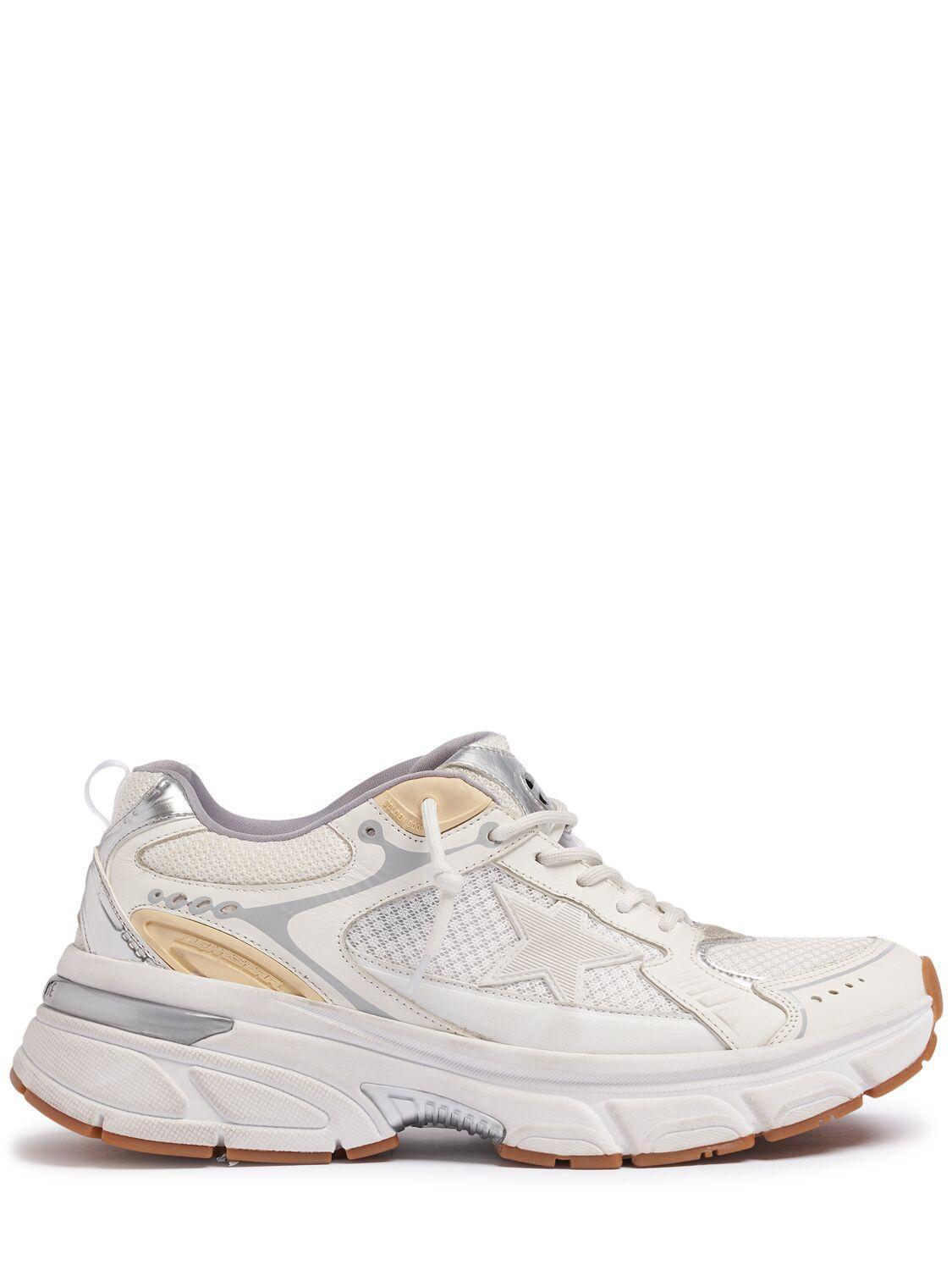 GOLDEN GOOSE Lightstar Leather Net And Suede Upper Sneakers With Tpu Star Net Heel In White Product Image