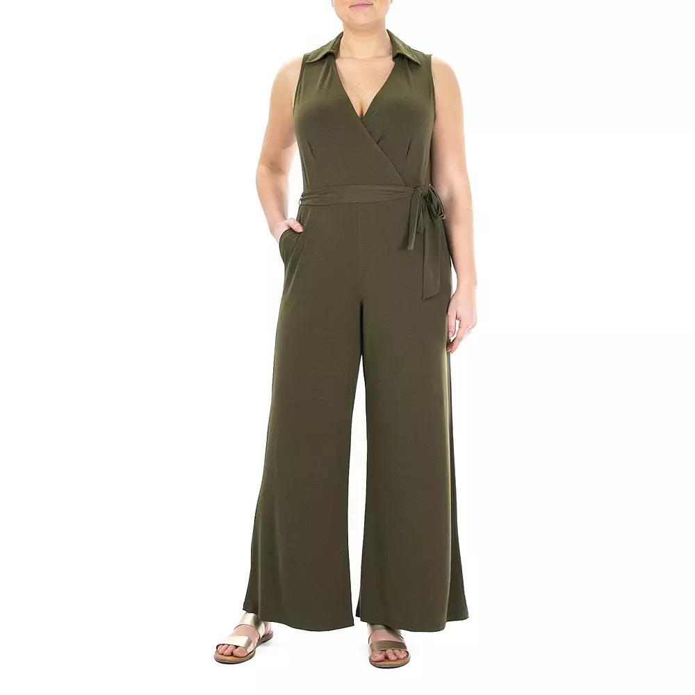 Women's Nina Leonard Collared Sleeveless Surplice Wide-Leg Jumpsuit, Size: Small, Blue Product Image