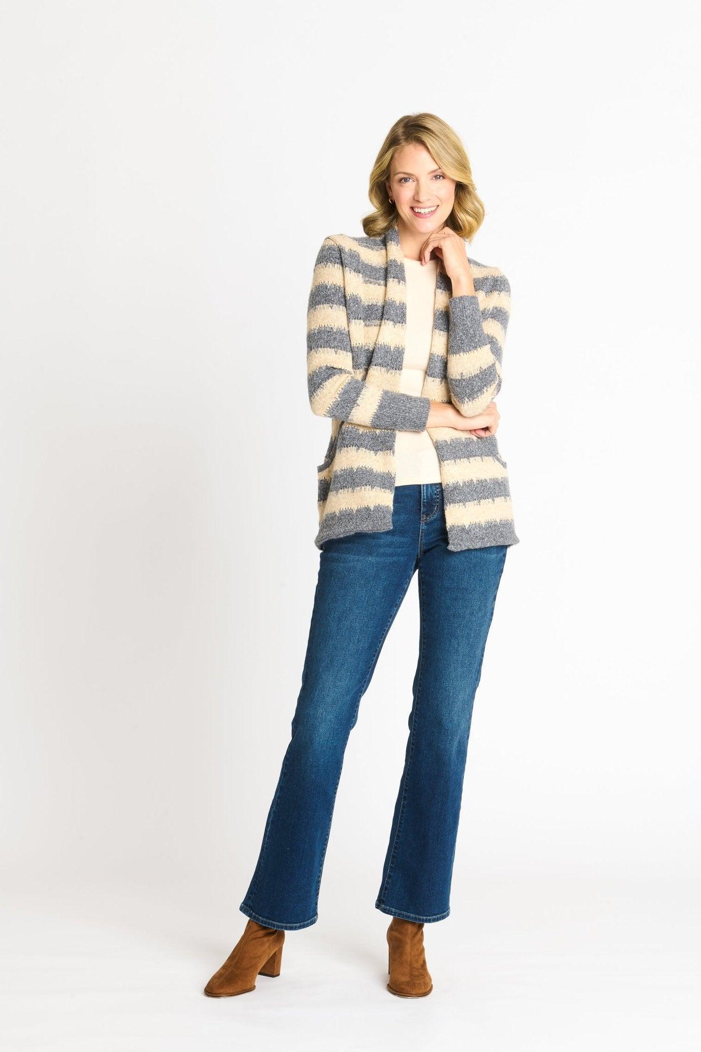Wave Stripe J-Pocket Cardigan Sweater, Light Heather Product Image