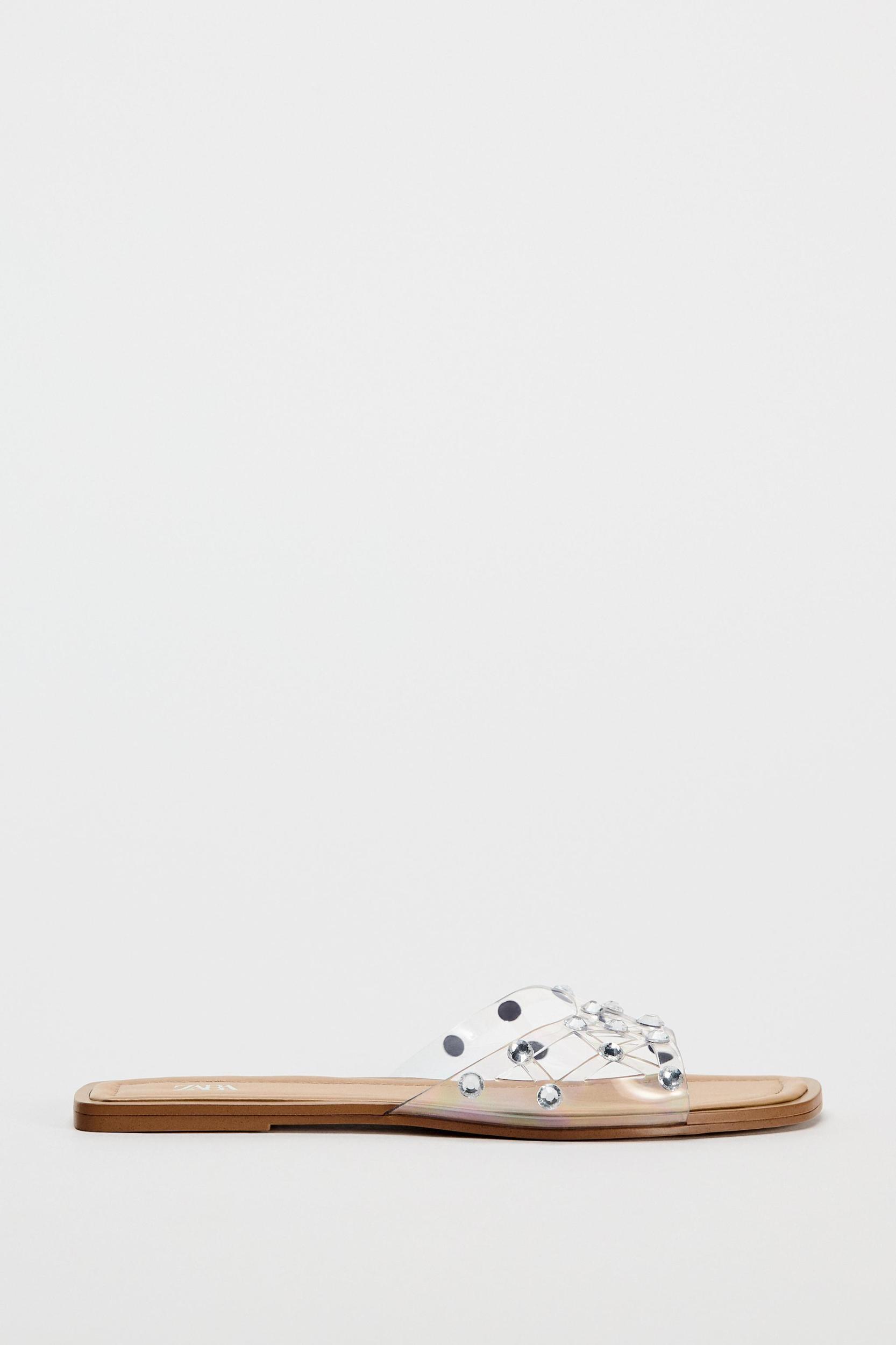 RHINESTONE FLAT VINYL SANDALS Product Image