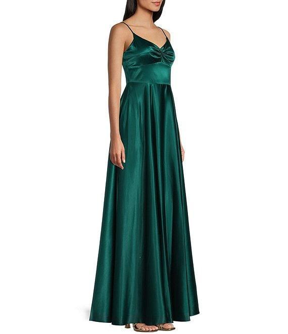 Next Up Spaghetti Strap V-Neck Front Slit Long Full Skirt Dress Product Image