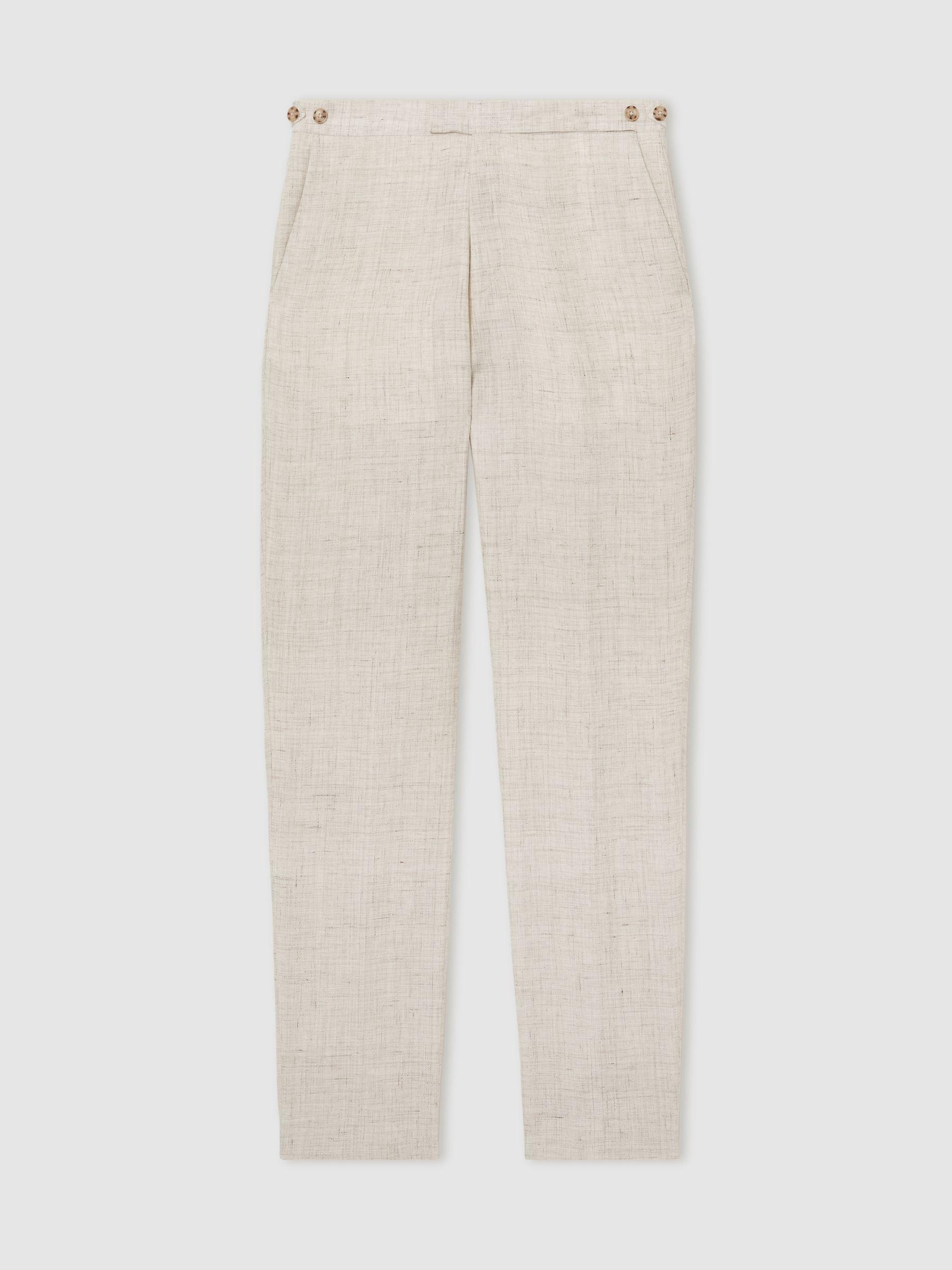Slim-Fit Pinstripe Suit Trousers in Oatmeal/White Product Image