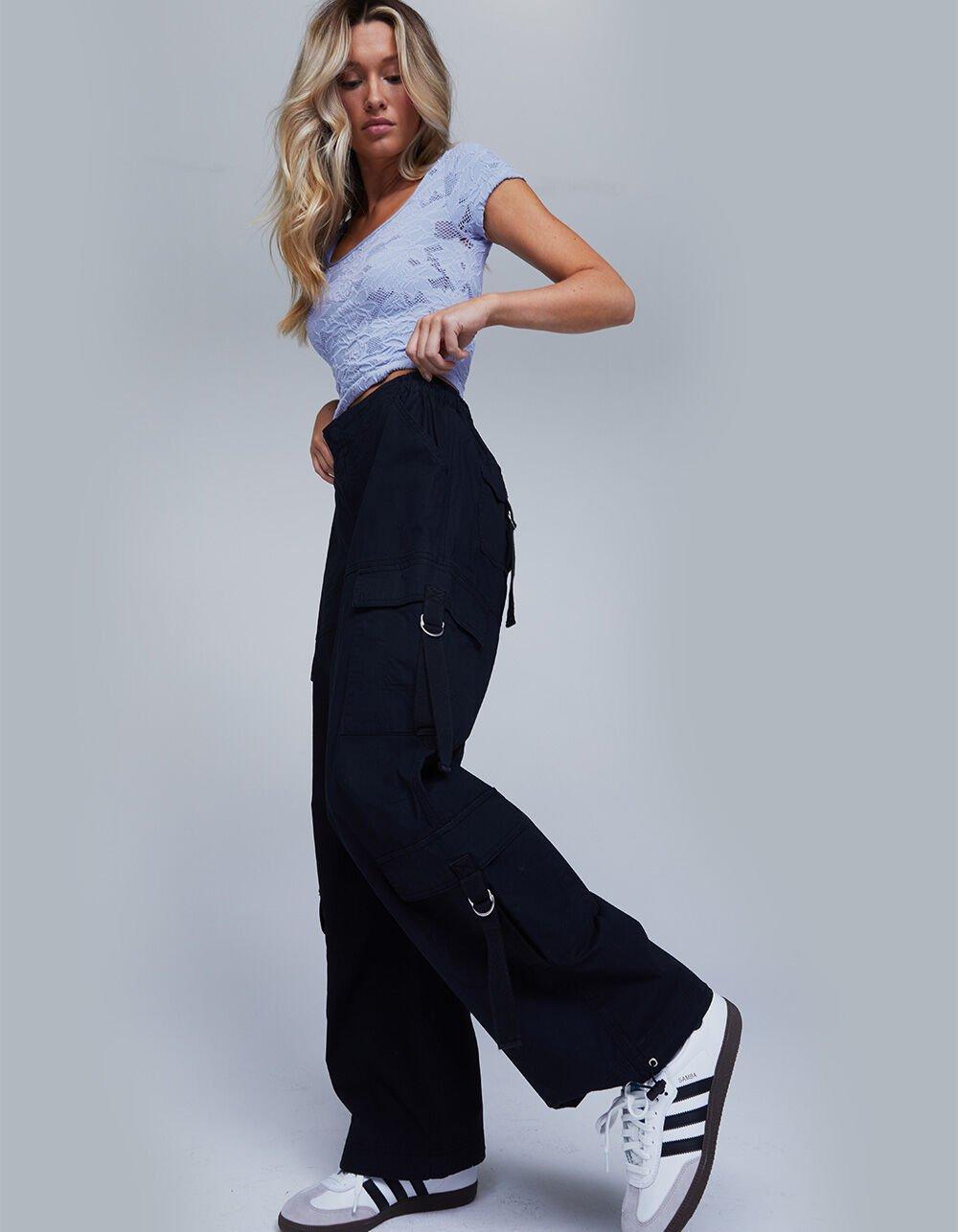 RSQ Womens Mid Rise Double Cargo Parachute Pants - BLACK Product Image