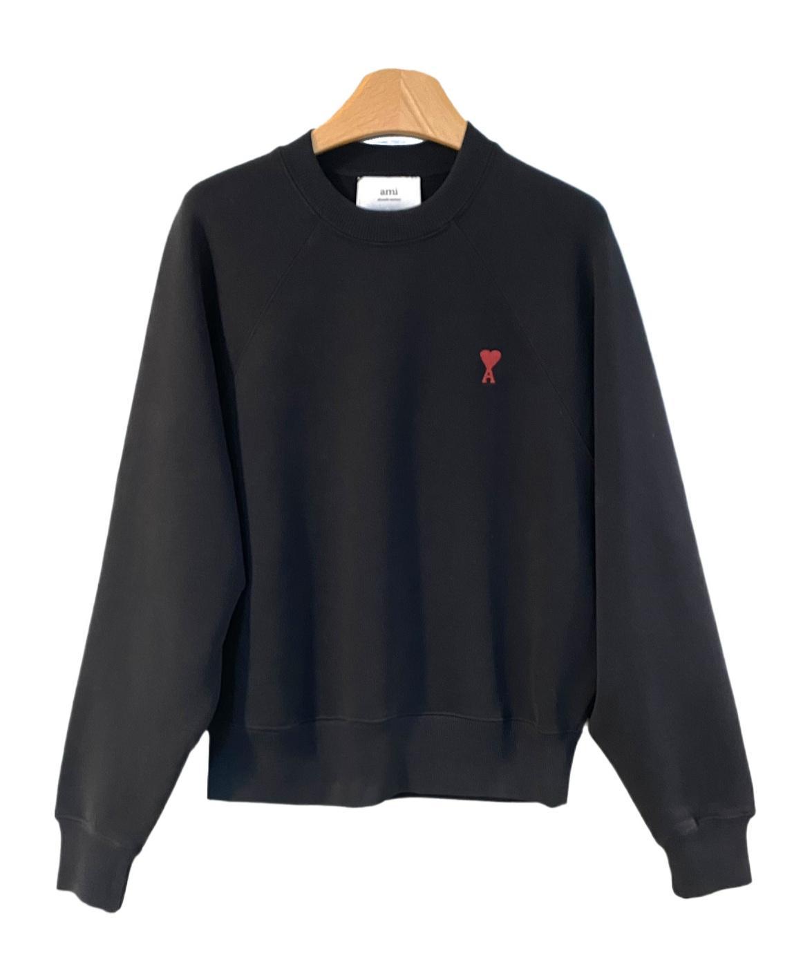 AMI ALEXANDRE MATTIUSSI Ami Classic Black Sweater With Round Neckline And Emblem Detail Product Image