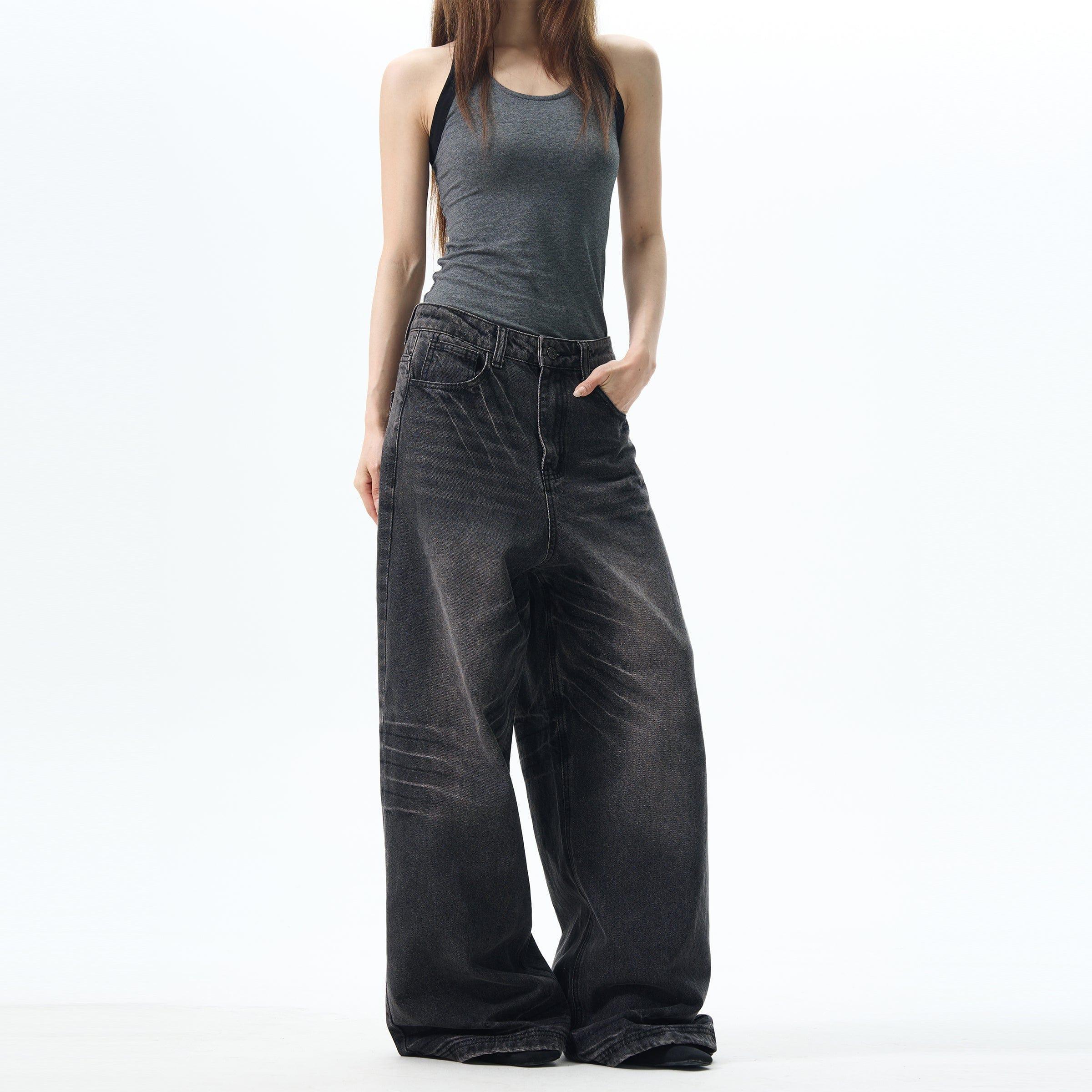 RT No. 12639 WASHED BLACK BAGGY STRAIGHT JEANS Product Image