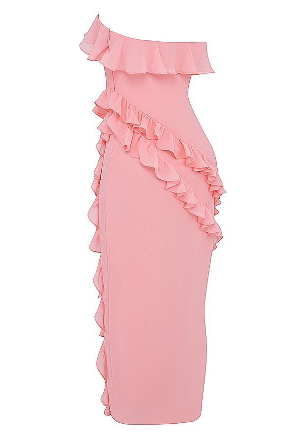 Sarina  apricot ruffle maxi dress Product Image
