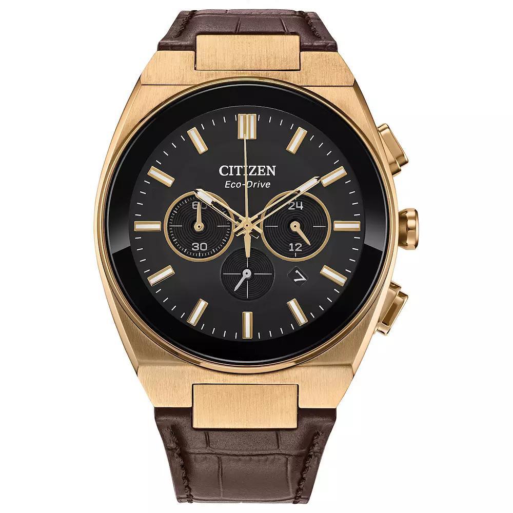 Citizen Mens Eco-Drive Axiom Gold Stainless Steel Chronograph Brown Leather Strap Watch - CA4583-01E Product Image