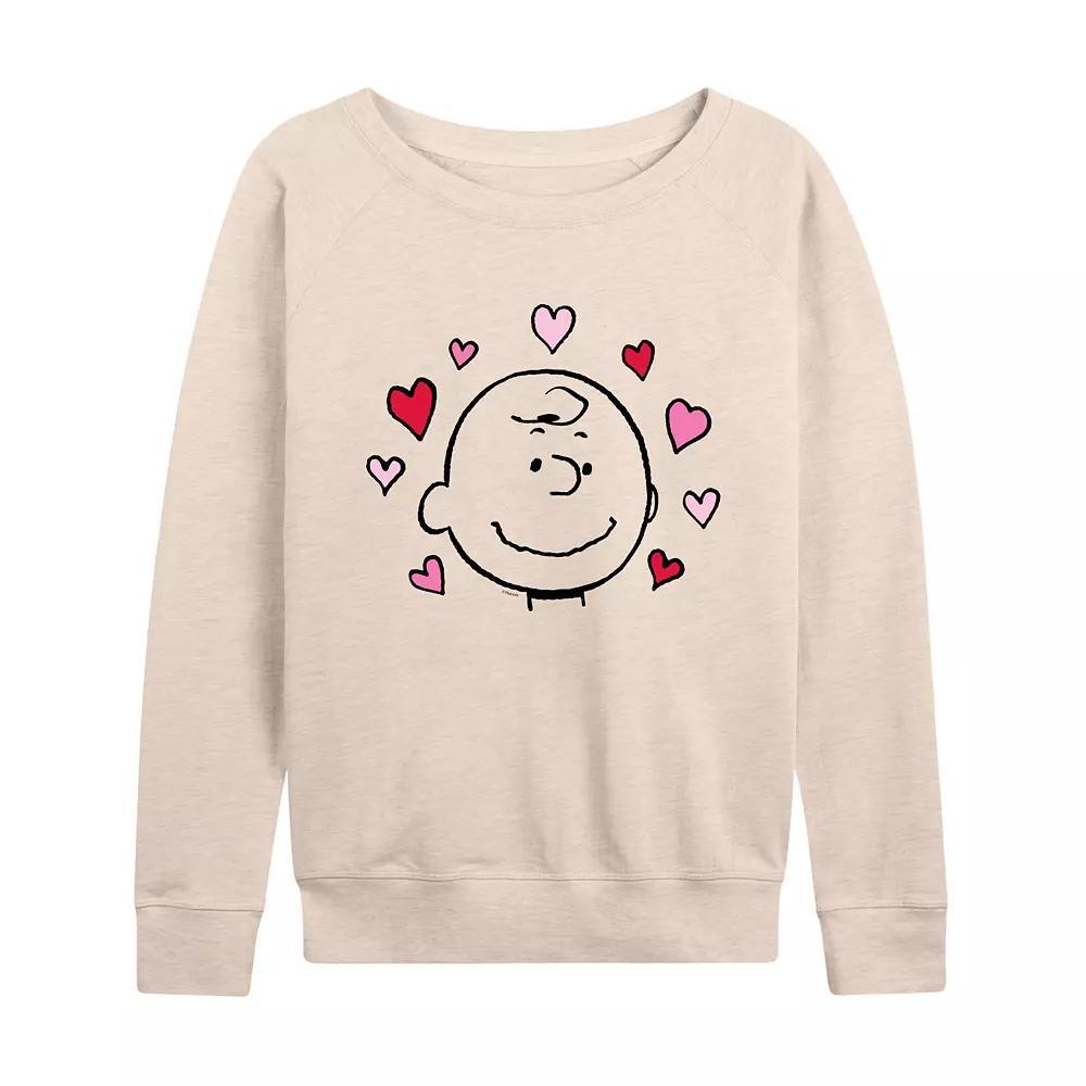 Womens Peanuts Charlie Brown Face With Hearts French Terry Long Sleeve Tee Product Image