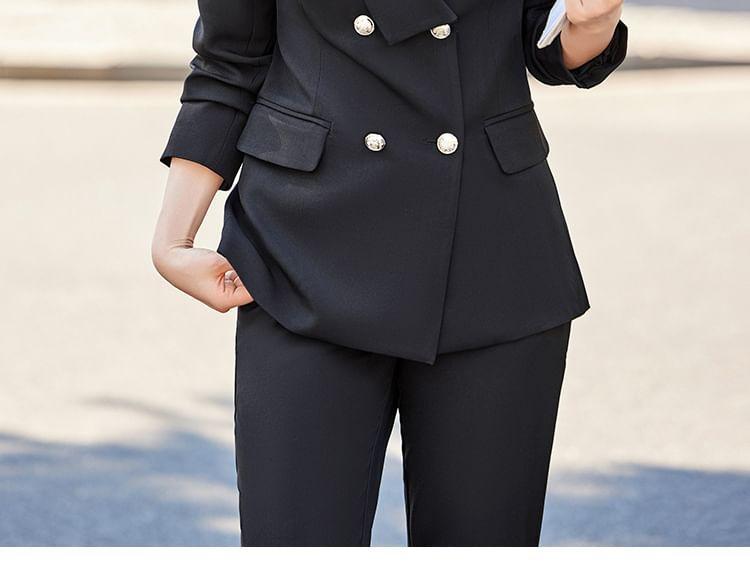Lapelled Plain Double Breasted Blazer / High Waist Cropped Straight Leg Dress Pants / Set Product Image