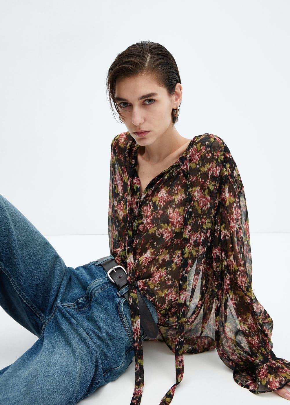 Mango Womens Bow Printed Blouse Product Image