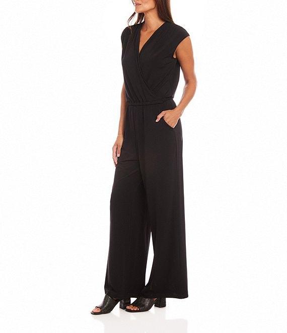 Karen Kane Petite Size V-Neck Sleeveless Travel Jersey Jumpsuit Product Image