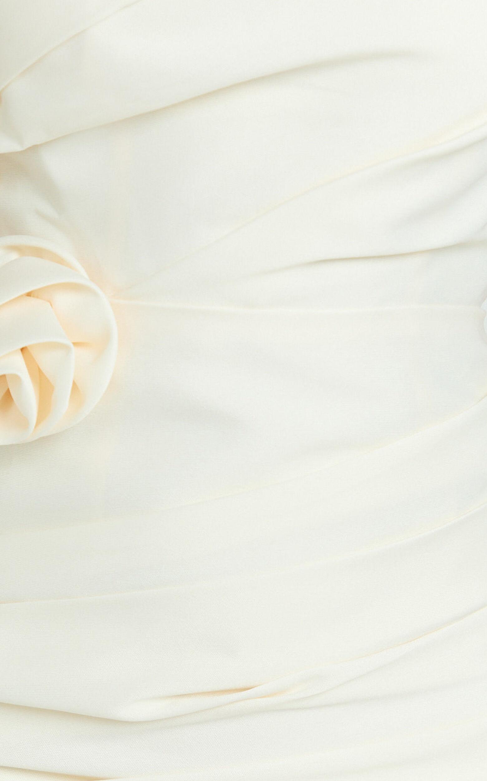 Sheeran Mini Dress - One Shoulder Rose Gathered Dress in Cream Product Image