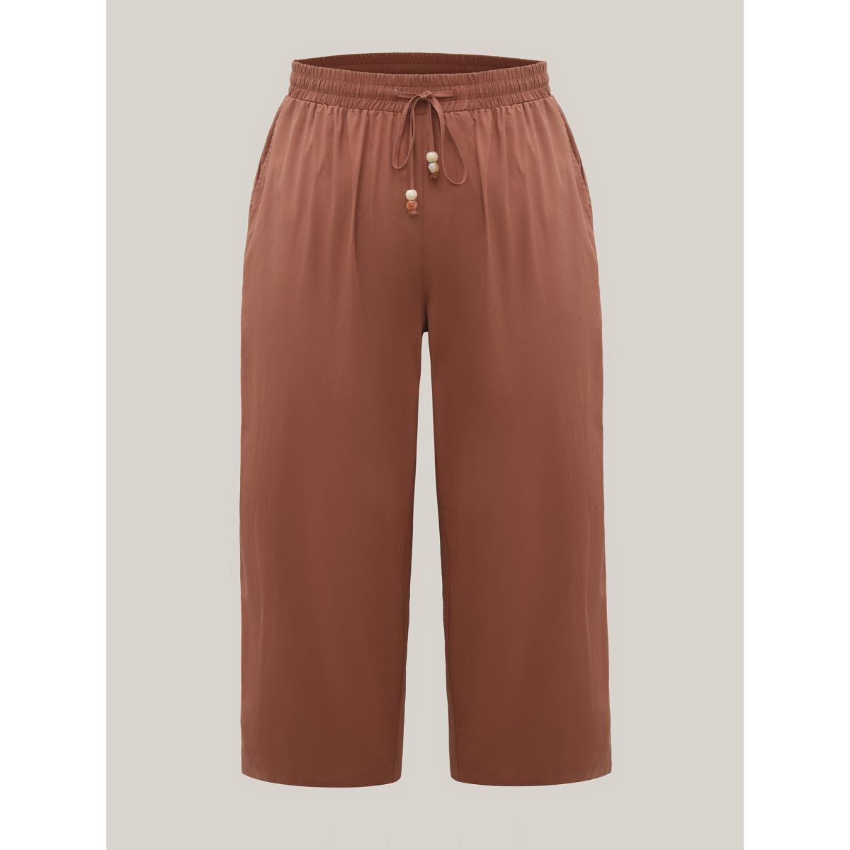 Plus Size Cotton Drawstring Straight-Leg Pants Women Rust Resort Straight Leg Mid Rise Vacation Pants BloomChic 30/6X Product Image