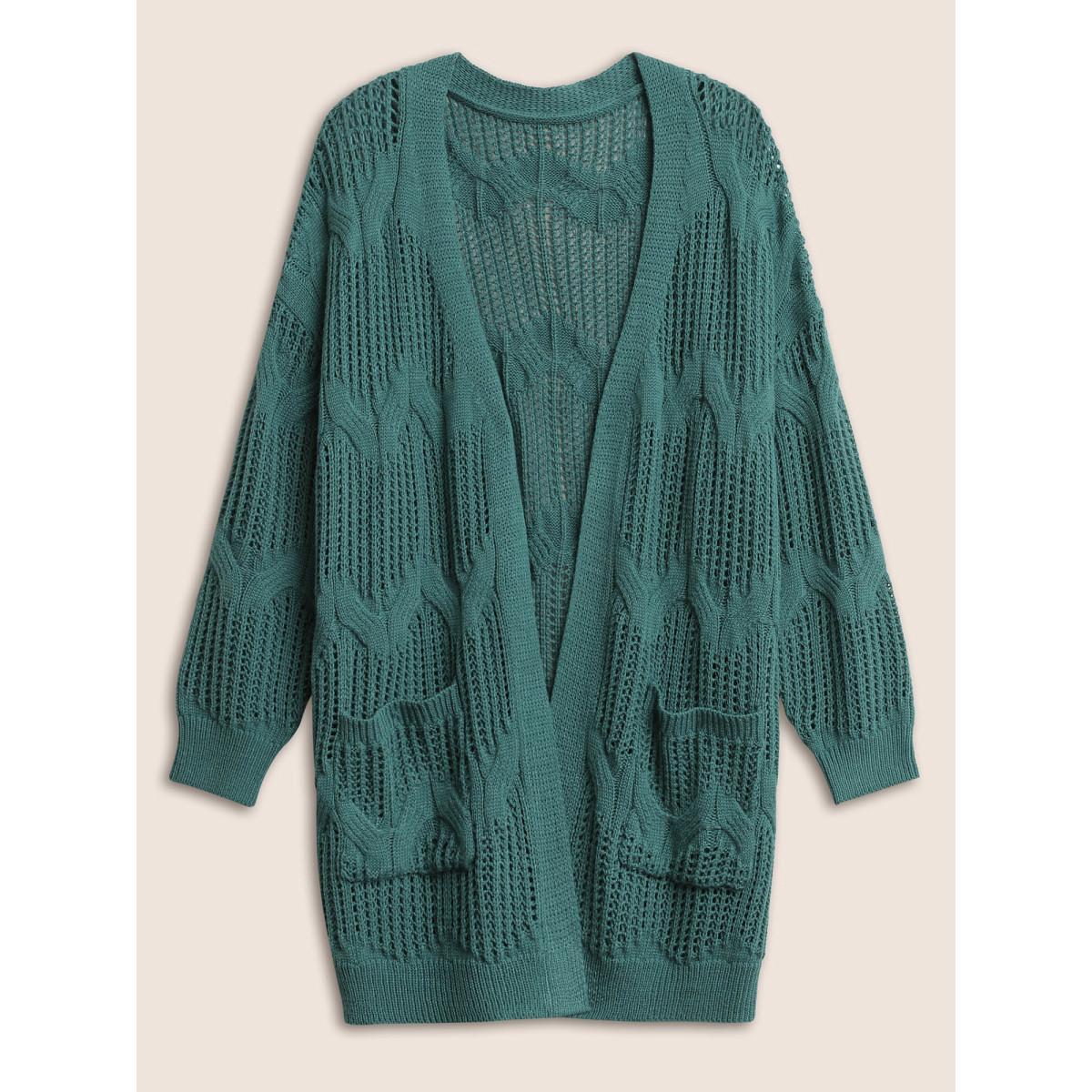 Plus Size Texture Cable Knit Open Front Pocket Cardigan Emerald Women Casual Long Sleeve Everyday Cardigans BloomChic 14-16/1X Product Image