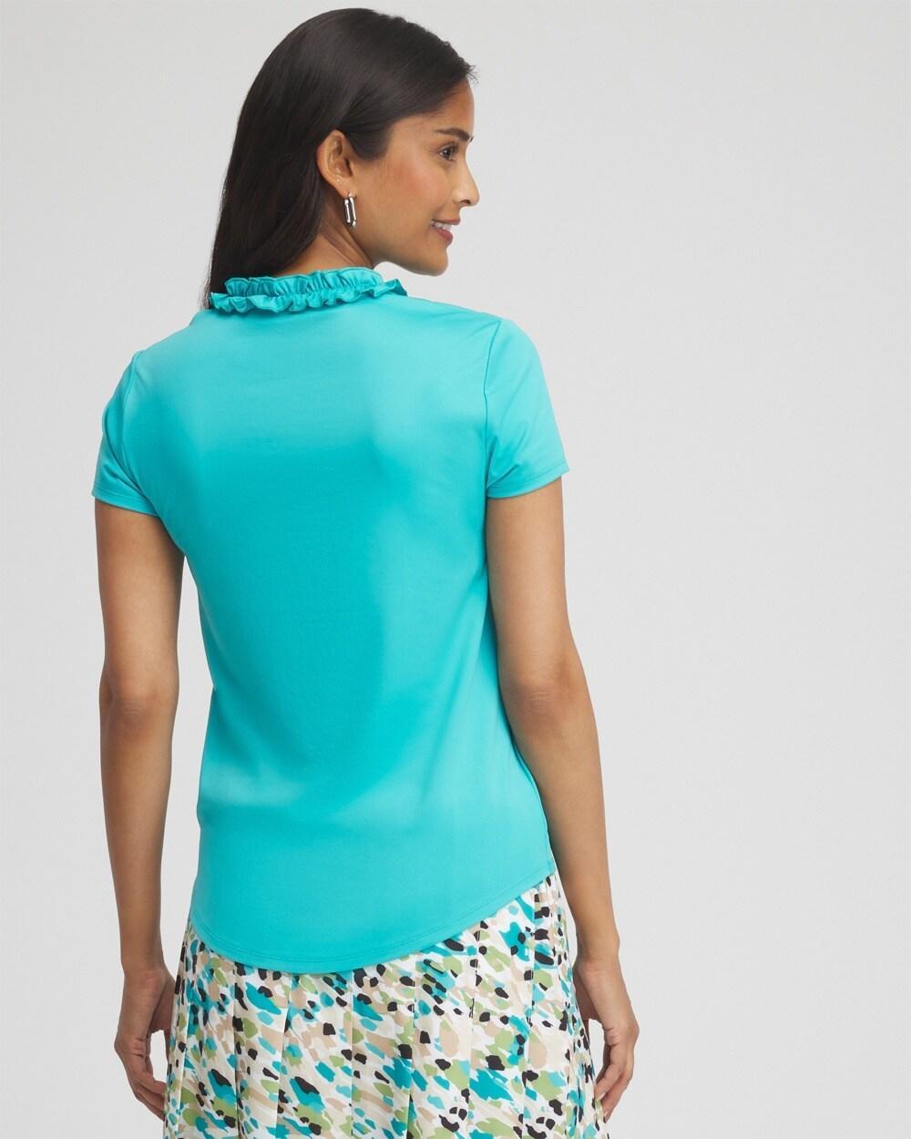 Zenergy® UPF Blue Ruffle Neck Top Product Image