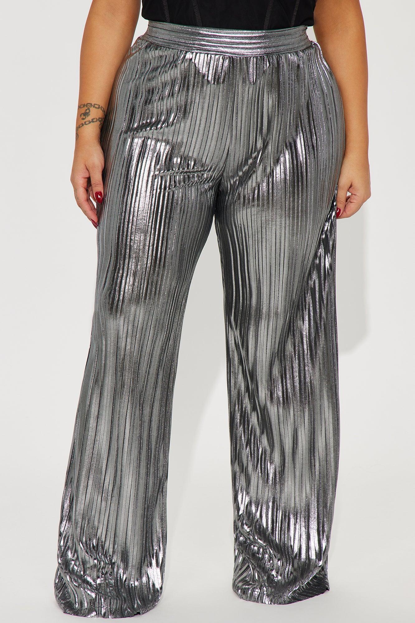 Party Up Metallic Plisse Pant - Silver Product Image