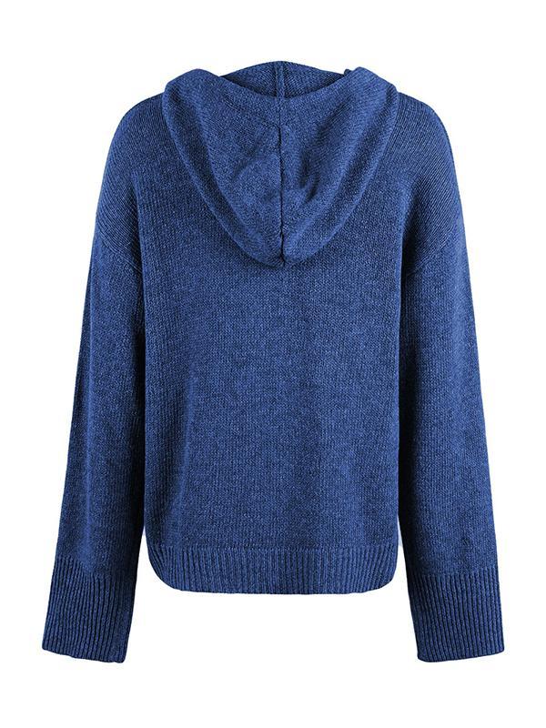 Wrap Buttoned Hooded Solid Color Cardigan Product Image