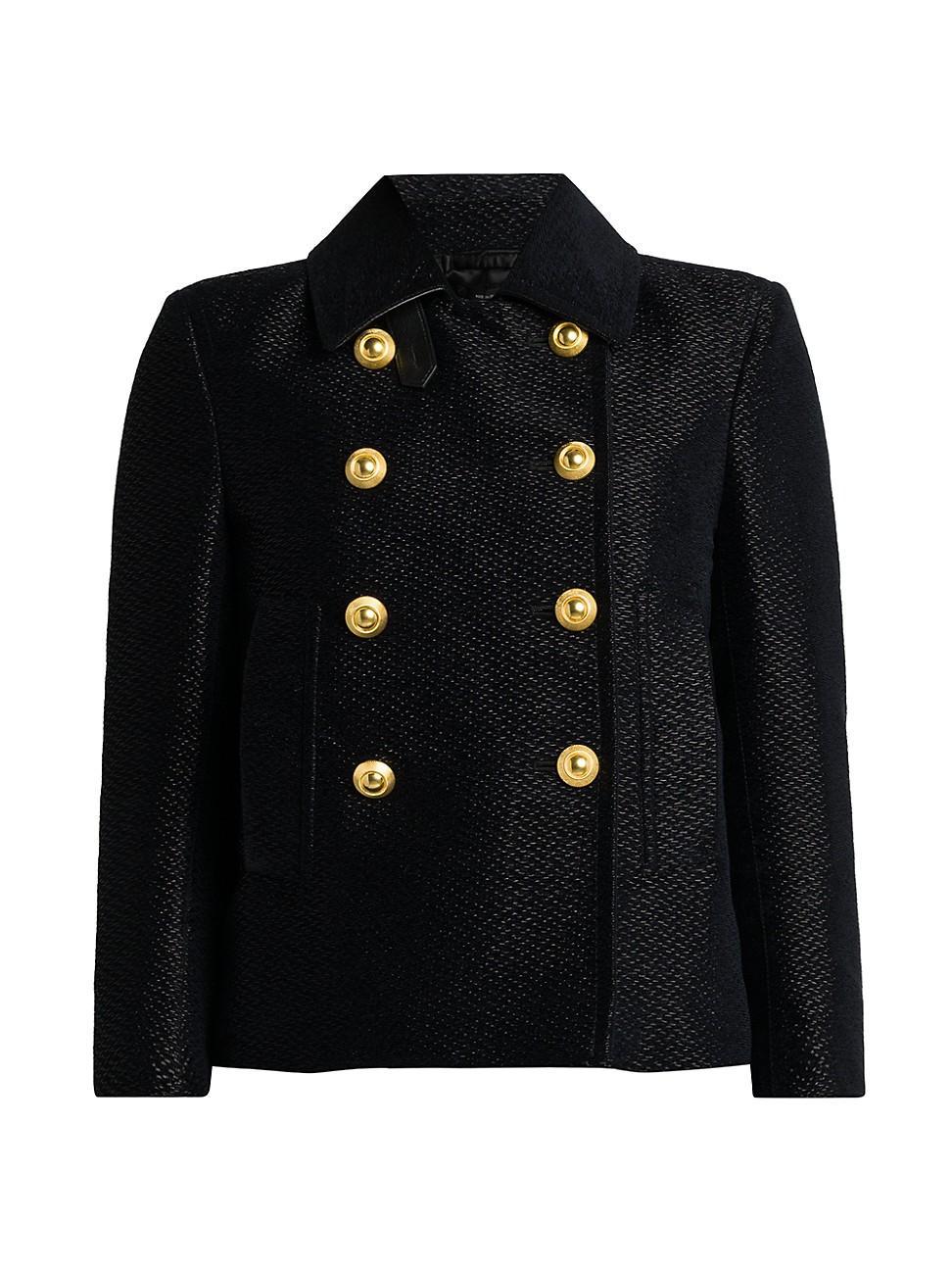 Womens Metallic Silk-Blend Boucle Peacoat Product Image