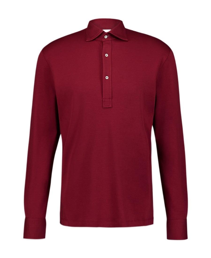 BRUNELLO CUCINELLI Long Sleeved Polo Shirt In Red Product Image